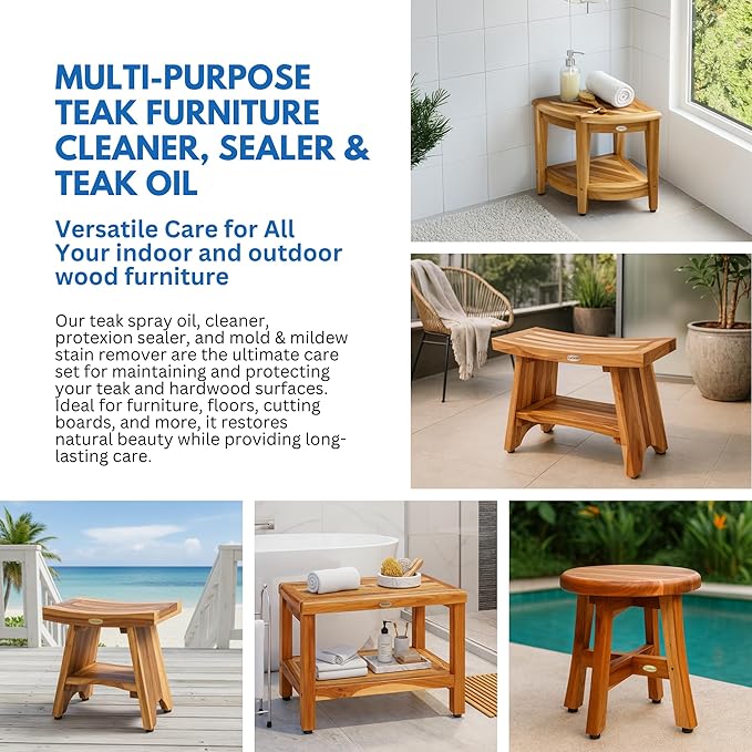 Loveable EcoDecors Complete Teak Care Bundle - 24oz Teak Oil, 32oz Cleaner, 16oz Protexion, and 32oz Stain Remover