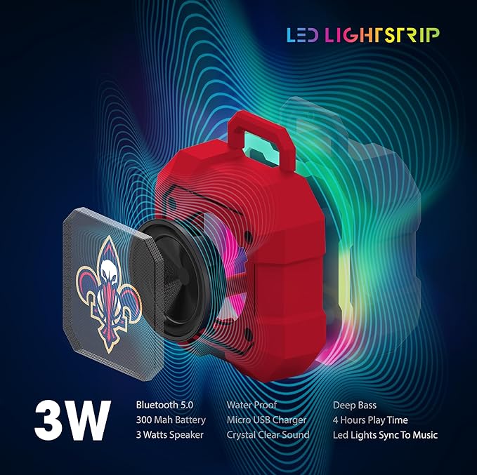 SOAR NBA Shockbox LED Wireless Bluetooth Speaker - Water Resistant IPX4, 5.0 Bluetooth with Over 5 Hours of Play Time - Small Portable Speaker - Officially Licensed NBA, Perfect Home & Outdoor Speaker
