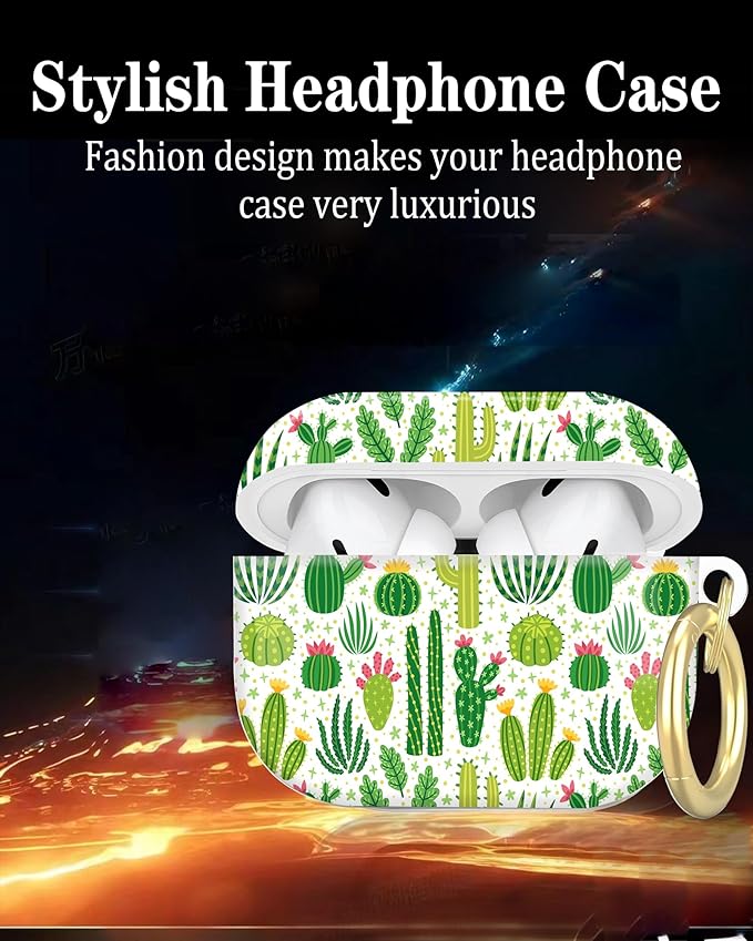 Compatible with AirPod Pro 2nd/1st Generation Case Cover with Key Chain,Full Protective Shockproof Wireless Headphone Case for Airpod Pro 2023/2022/2019(Cute Cactus)