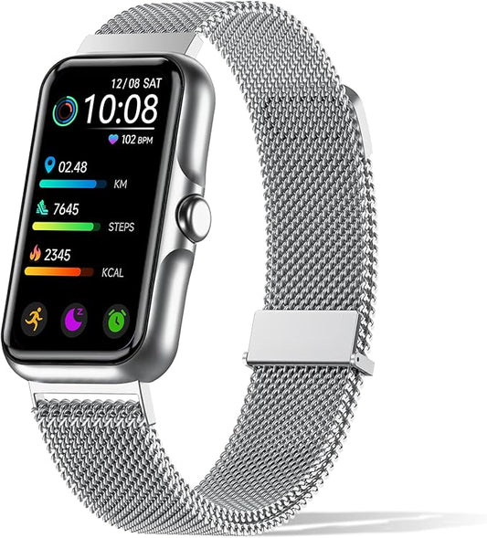 Health Fitness Tracker, Smart Watch with 24/7 Heart Rate and Blood Oxy-gen Monitor, Sleep Tracker with IP68 Waterproof, Activity Tracker Pedometer Step Counter for Women Men (Silver)