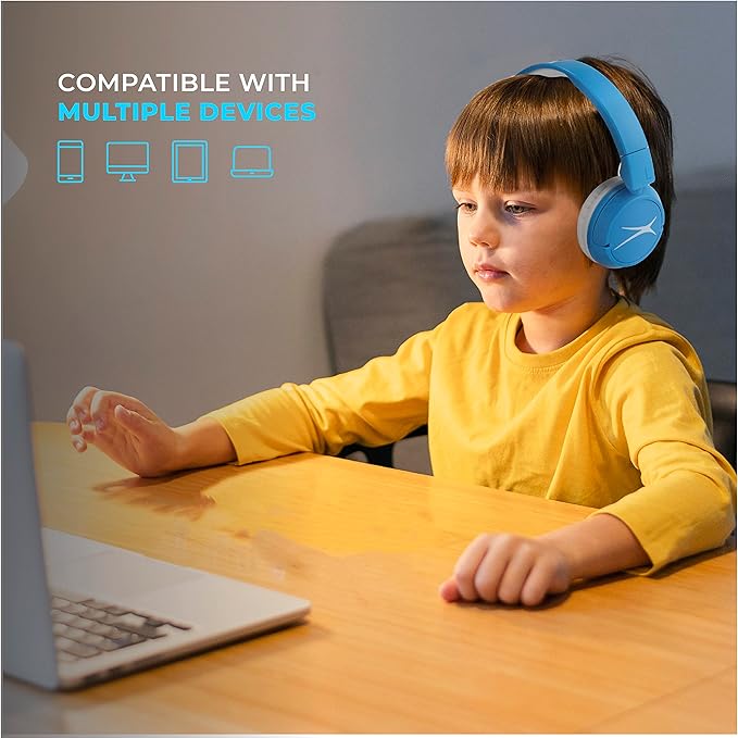 Altec Lansing Over The Ears Kids Headphones - Volume Limiting Technology for Developing Ears, Ages 3-5, Perfect for Learning from Home, Blue