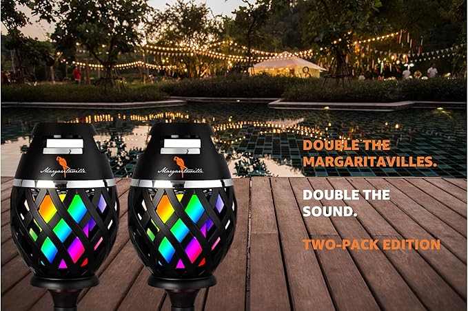 Margaritaville Tiki Torch - Waterproof Bluetooth Speaker, Portable Party Speaker with Multicolor LED Lights, Perfect for Travel, Parties, Yards, and Pools (2 Pack)
