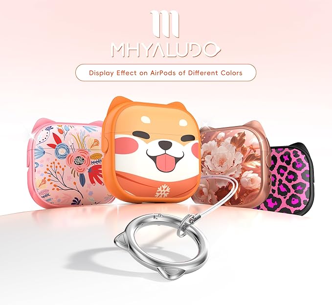 for AirPods 4 Case with Cleaning Kit, Cute Cat Ear Print Design & Cute Buckle, Inverted Phone Holder Design, Top Safe Lock Buckle Design, for Girls AirPods 4 case 2024, Orange Dog