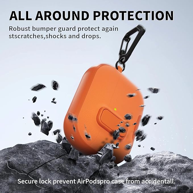 for AirPods Pro 3 Case with Lock,TPU Leather Texture Durability Anti-Lost & Shockproof Protective Cover Accessories with Cleaning Kit in Keychain for Apple AirPod Pro 3 Generation 2025(Orange)