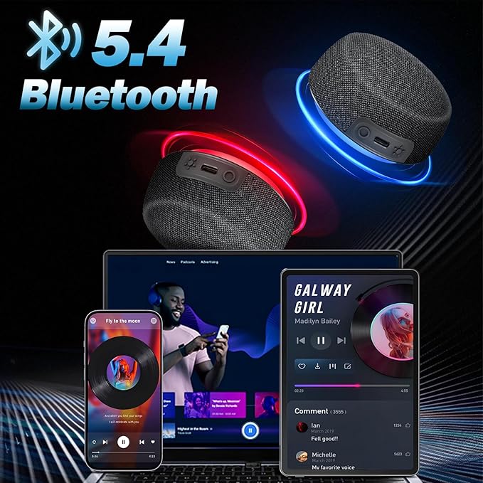 Bluetooth Speaker Set with Magnetic Base for Multi Room, TWS Stereo Sound with RGB Lights, 10H Playtime, Dual Bluetooth 5.4 Portable Wireless Speaker for TV,Home Theater, Outdoor, Meeting