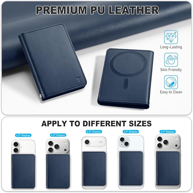 TUCCH for Magsafe Card Holder with Clear ID Window, Fit 6 Cards, RFID Blocking PU Leather Men Women Magnetic Phone Wallet for iPhone 17/16/15/14/13/12/Plus/Air/Pro/Pro Max Series, Blue