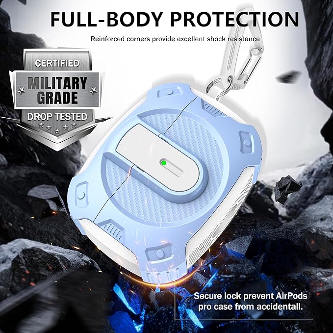 RFUNGUANGO for AirPods Pro 2 Case, Compatible with Airpods Pro Case 2nd / 1st Generation, Compatible with MagSafe, with Cleaning Kit and Keychain, Visible LED, Sky Blue