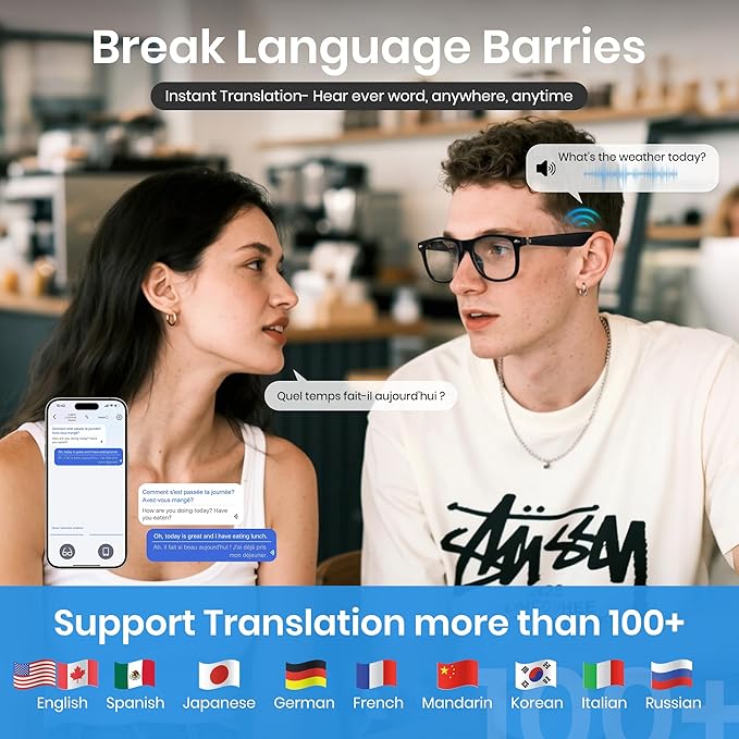 Cyxus AI Smart Photochromic Glasses, Meeting Transcription & Summaries 144 Language Translator 11h Playtime Voice Control HD Calls Business Travel AI8284