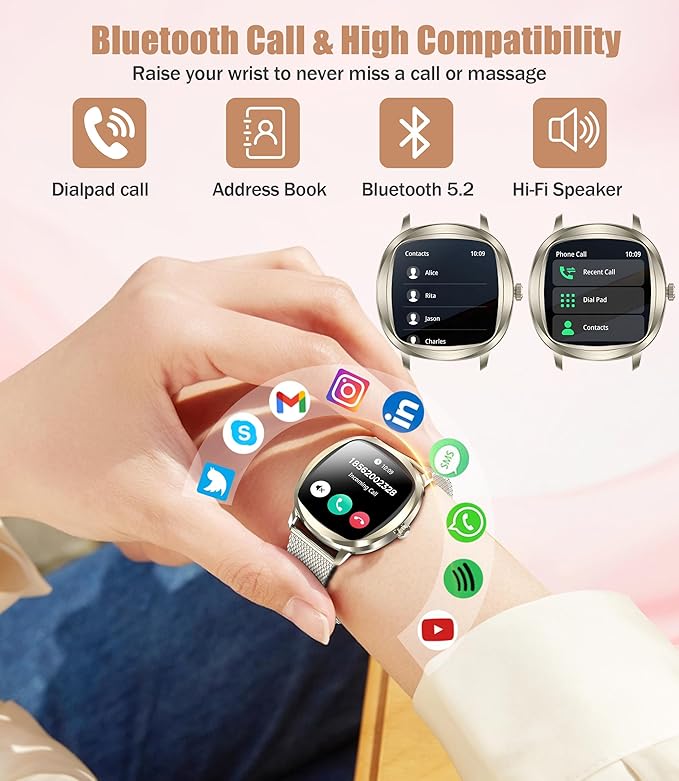 Smart Watches for Women, 1.72" Smart Watch for Android Phones with Heart Rate/Sleep Monitor, 100+ Sports Modes, IP68 Waterproof, Fitness Watch with Free APP Compatible Android iOS (Champagne Gold)