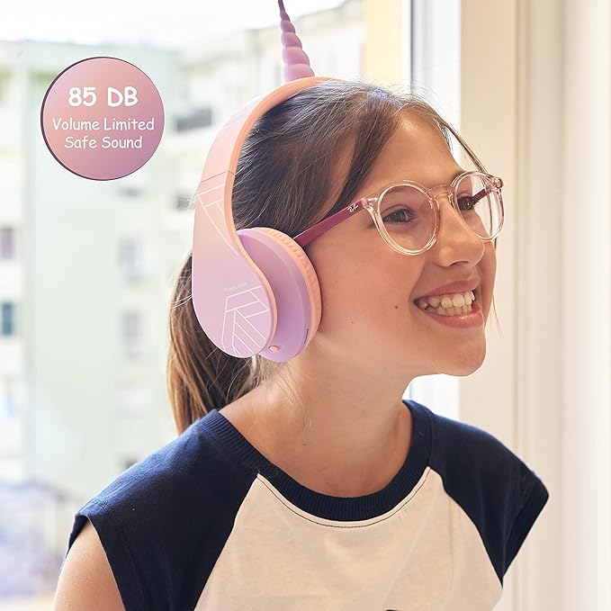 PowerLocus Kids Headphones Over-Ear, Bluetooth Wireless Headphones for Kids,with Microphone, Safe 85DB Volume Limited, Foldable with Carry Case, Audio Cable, Micro SD mode for Online Classes,PC,Phones
