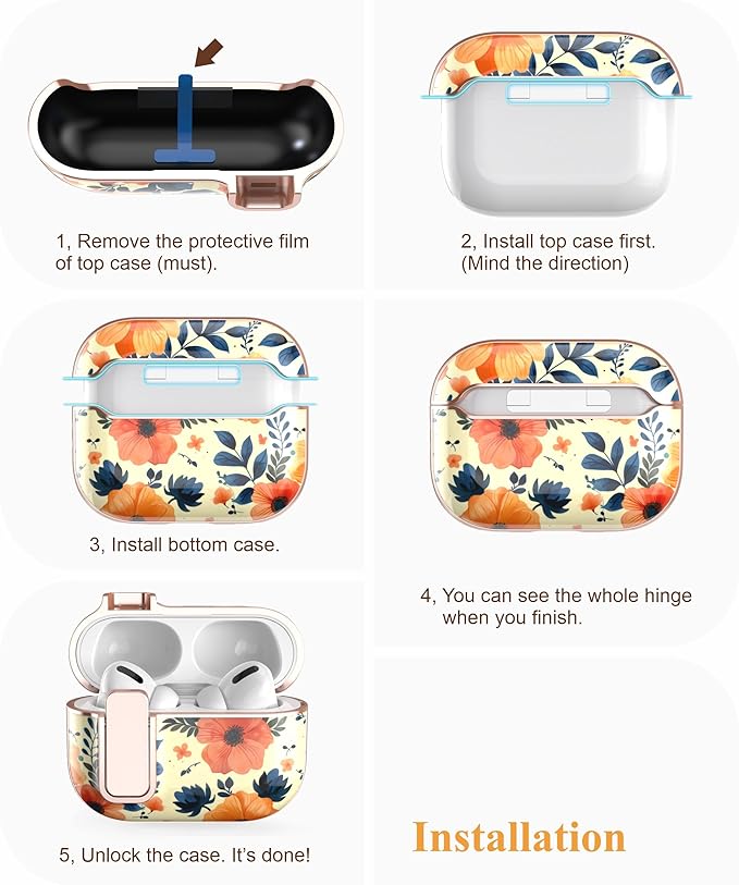 TATOFY for AirPods Pro 2nd Generation Case with Lock Carabiner Cleaner, Slim AirPod Pro 1st & 2nd Hard Case Cover, Compatible with MagSafe (Yellow)