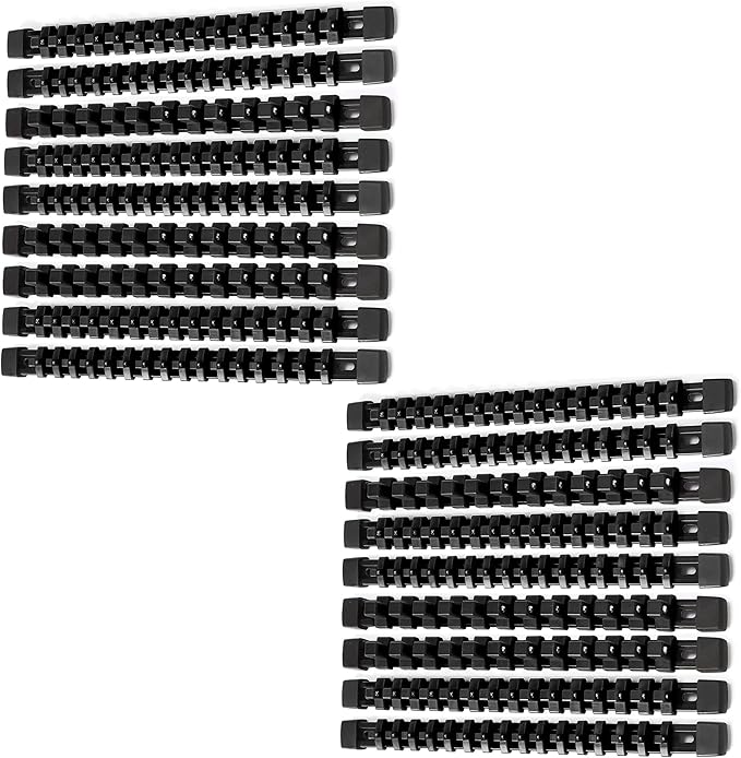 ALOANES 18PC ABS Socket Organizer, Socket Rails Fit 1/2 inch, 3/8 inch and 1/4 inch Drive, toHeavy Duty Socket Holders Hold up to 258 Sockets, Black Rails with Black Clips