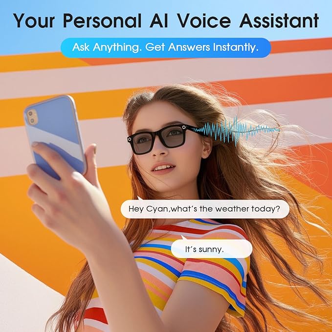 AI Smart Glasses with Camera, 8MP HD Video/Recording Glasses, Color-change Lenses, Bluetooth Camera Glasses for Men Women (139 Languages) IP65 Waterproof, Voice Control for Travel Vlog Business- Black