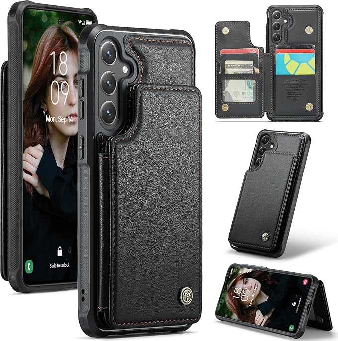 Bemal for Samsung Galaxy S25 Plus Wallet Case with Card Holder, RFID Blocking, Shockproof Leather Kickstand for Men and Women, Durable Protective Phone Cover for 6.7", Black