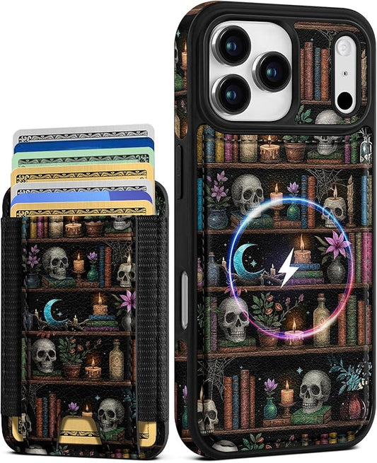 Shorogyt for iPhone 17 Pro Case Wallet - Fits 5 Cards, Compatible with Magsafe Detachable Magnetic Credit Card Holder Leather Cardholder Cute Phone Cover Women Girls for Apple 17Pro, Bookshelf