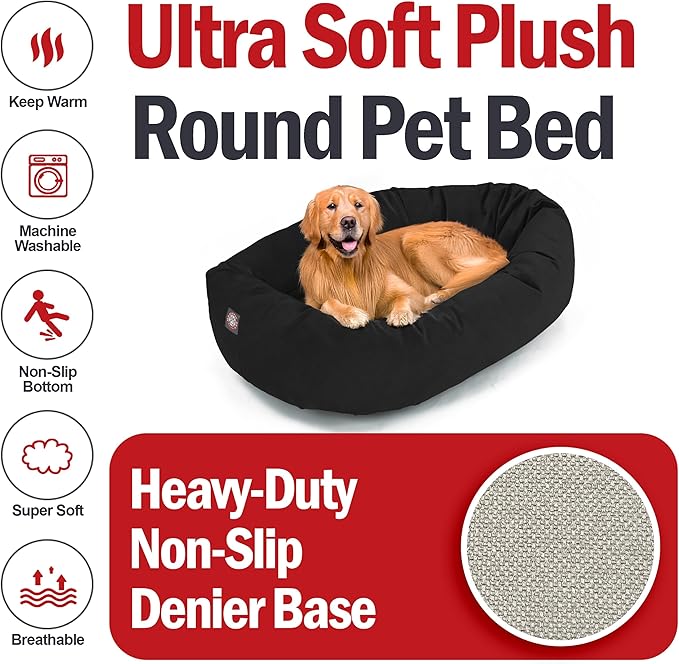 Majestic Pet 40 Inch Suede Calming Dog Bed Washable 40x29x9 (Inch) – Cozy Soft Round Donut Dog Bed with Spine Support for Dogs to Rest Their Head - Pet Bed Large – Black (2025)