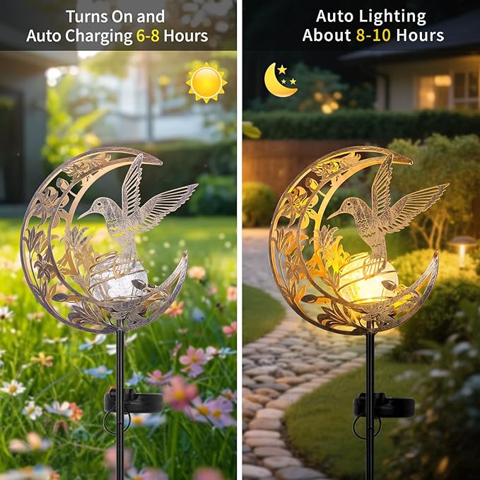 JOBOSI Solar Moon Hummingbird Decorative Light Gift Portable Decorative Ground Stake Light Mother's Day Gift, Gifts for Women Mom Grandmothers, Garden Lawn Decor Christmas & New Year Gift