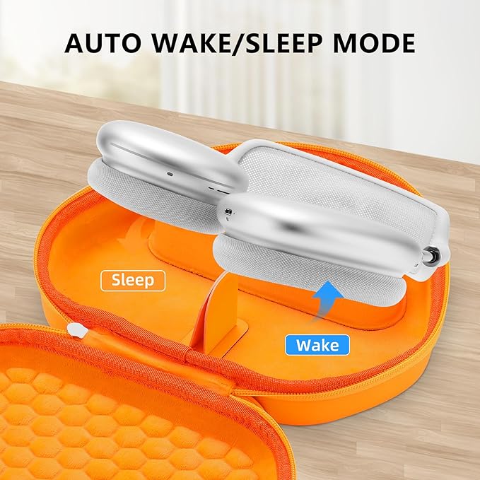 Maxjoy for AirPods Max Case [Shockproof & Dustproof] - Premium PU Leather & EVA Hybrid Hard Protective Cover, Travel Carrying Case with Storage for Apple AirPods Max Headphones (Orange)