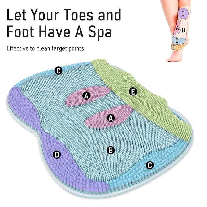 Foot Scrubber Mat Large Feet Scrubber + Pumice Stone 2 Pack for Shower Floor Bathtub - Dead Skin Callus Remover, Foot Spa Toes Between Brush Exfoliating Cleaner Pad in Shower Non-slip Messager, Blue
