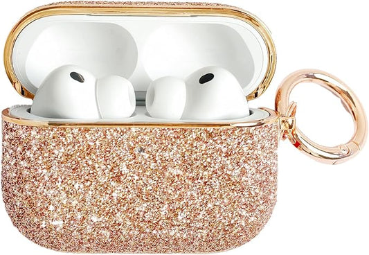 for Glitter AirPods Pro 3 Case 2025| Cute Bling Hard Air Pods Pro 3 Case (Model A2700/A2931) | with Keychain | Sparkly Rhinestone iPods Pro 3 Cases for Women Girl(Champagne)