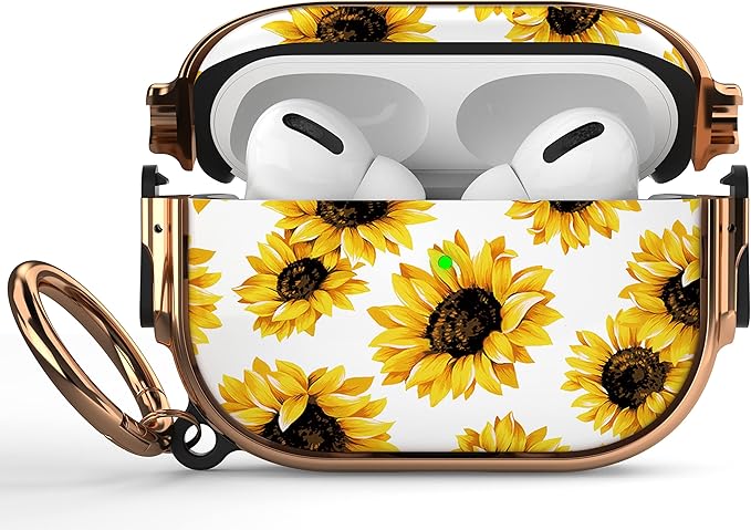 Maxjoy for AirPods Pro 2nd/1st Generation Case with Lock, Cute AirPods Pro 2 Case Lock Protective Hard AirPod Pro Cover for Women Girly with Keychain for Airpod Pro (2023/2022/2019), Sunflower