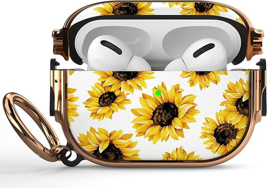 Maxjoy for AirPods Pro 2nd/1st Generation Case with Lock, Cute AirPods Pro 2 Case Lock Protective Hard AirPod Pro Cover for Women Girly with Keychain for Airpod Pro (2023/2022/2019), Sunflower