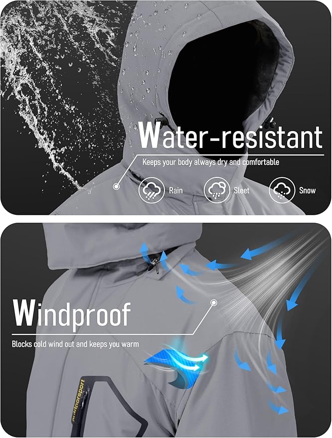 MAGCOMSEN Men's Winter Coats Water Resistant Ski Snow Jacket Warm Fleece Jacket Parka Raincoats With Hood Multi-Pockets
