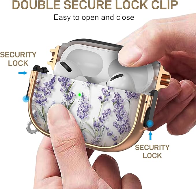 Maxjoy for AirPods Pro 3rd Generation Case with Lock, Clear AirPods Pro 3 Case Lock Protective Hard AirPod Pro 3 Cover for Women Men with Keychain for Airpod Pro 3rd Gen Cover 2025, Flower