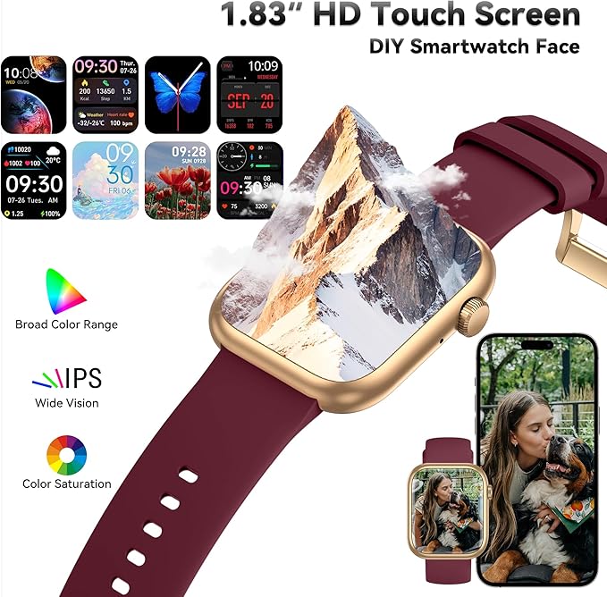 Smart Watch for Men Women(Answer/Make Call), 1.83" Fitness Watch with Heart Rate/Blood Pressure/Blood Oxygen, Pedometer, Sleep Tracker,120+ Sport Modes, IP68 Waterproof Fitness Tracker for Android iOS