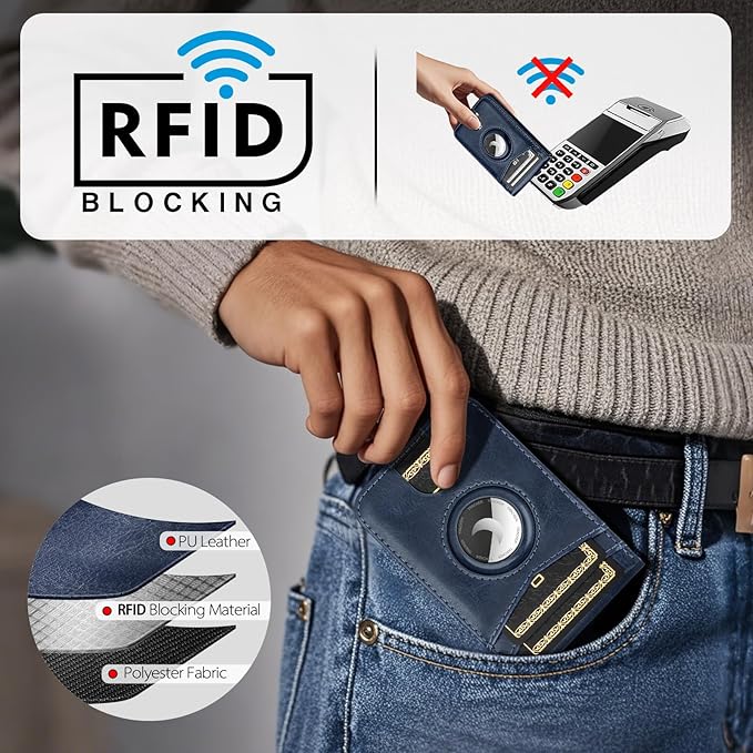Compatible with Magsafe Case with RFID Blocking Card Holder AirTag pocket for iPhone 17/16/15/14/13/12 Pro/Pro Max/PlusSeries,Not Fit iPhone Mini,Blue