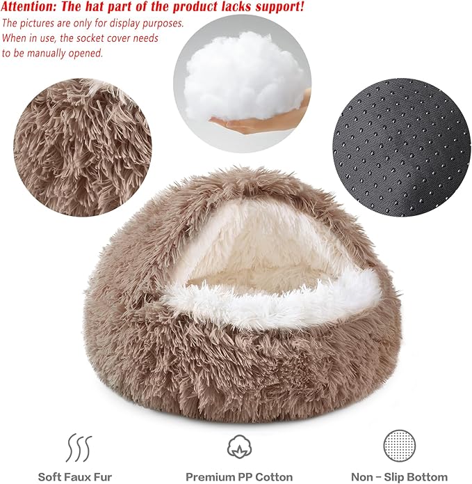 NOYAL Round Hooded Donut Dog Bed for Small & Medium Pets - Plush Fluffy Anti-Anxiety Cat Cave Bed with Cover