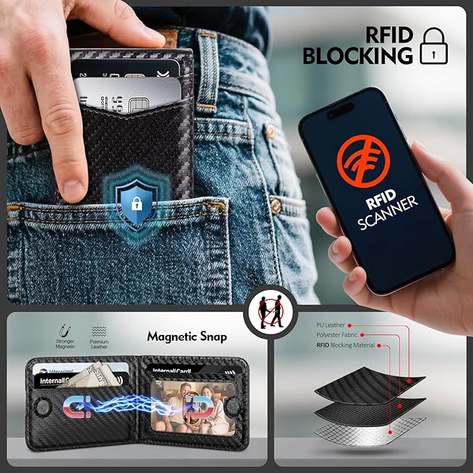 Compatible with Magsafe Case with Card Holder for Men Women Magnetic Ultra-Thin Wallet Bracket Adjustable Bracket for iPhone 17/16/15/14/13/12 Pro/Pro Max/PlusSeries,Carbon Black