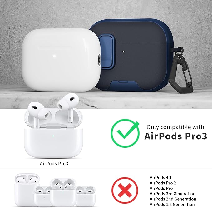 for AirPods Pro 3 Case with Lock,TPU Leather Texture Durability Anti-Lost & Shockproof Protective Cover Accessories with Cleaning Kit in Keychain for Apple AirPod Pro 3 Generation 2025(Midnight Blue)