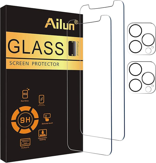 Ailun 2Pack Screen Protector Compatible for iPhone 12 Pro[6.1 inch] + 2 Pack Camera Lens Protector,Tempered Glass Film,[9H Hardness] - HD