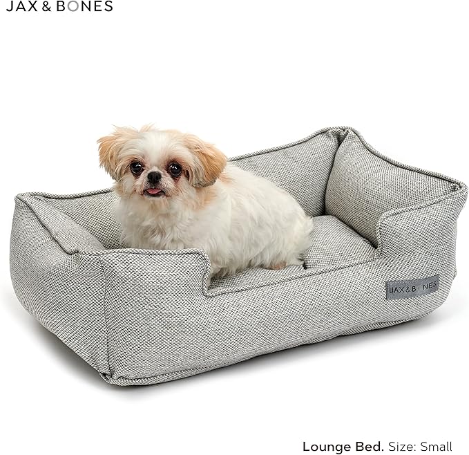Jax & Bones Dog Bed Lounge - Machine Washable Bed for Dogs - Extra Heavy Duty Bolstered Sides - Small Grey Dog Mat Beds | 24 x 18 Inches