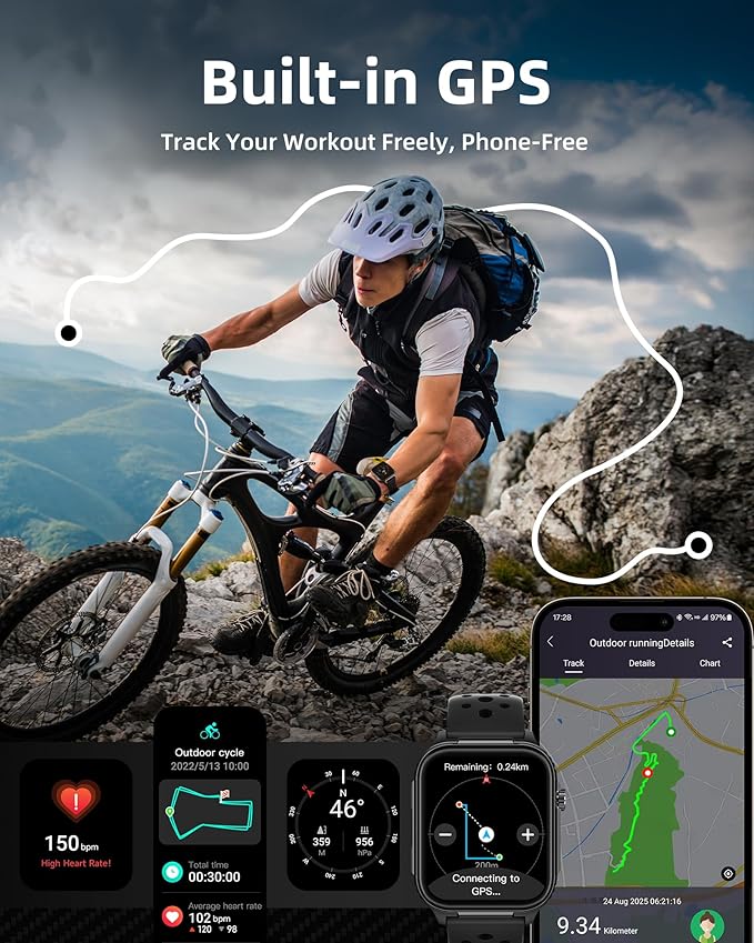 Parsonver Smart Watch for Men Women GPS, 10-Day Battery Fitness Tracker with Bluetooth Calling, 100+ Sports Modes, Heart Rate, Sleep Monitor, Step Counter, Activity Tracker for Android & iPhone, Black