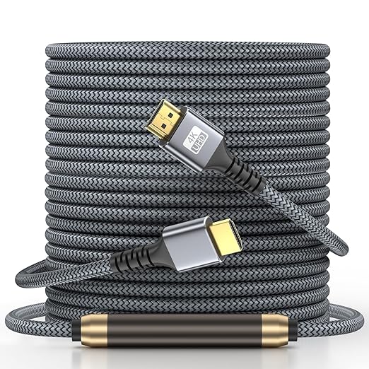 4k Hdmi Cable 100ft High Speed HDMI to HDMI Cable 4K@60HZ 3D ARC Gold Plated Connector Ethernet Audio Video Return HDMI Cord for UHD TV Monitor Laptop Xbox PS4/PS5 Roku TV ect.(Silvery)