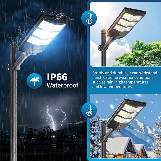 Solar Lights Outdoor - Wide Angle 6500K Solar Street Lights Outdoor Motion Sensor, Street Light IP66 Waterproof, Parking Lot Light Dusk to Dawn with Remote Control (2Pack)