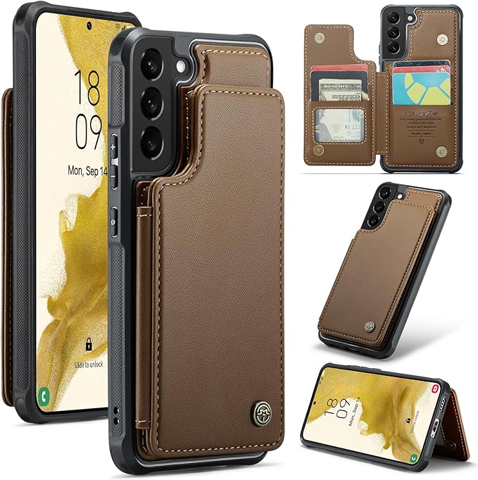 Bemal for Samsung Galaxy S22 Plus Wallet Case with Card Holder, RFID Blocking, Shockproof Leather Kickstand for Men and Women, Durable Protective Phone Cover for 6.6", Brown