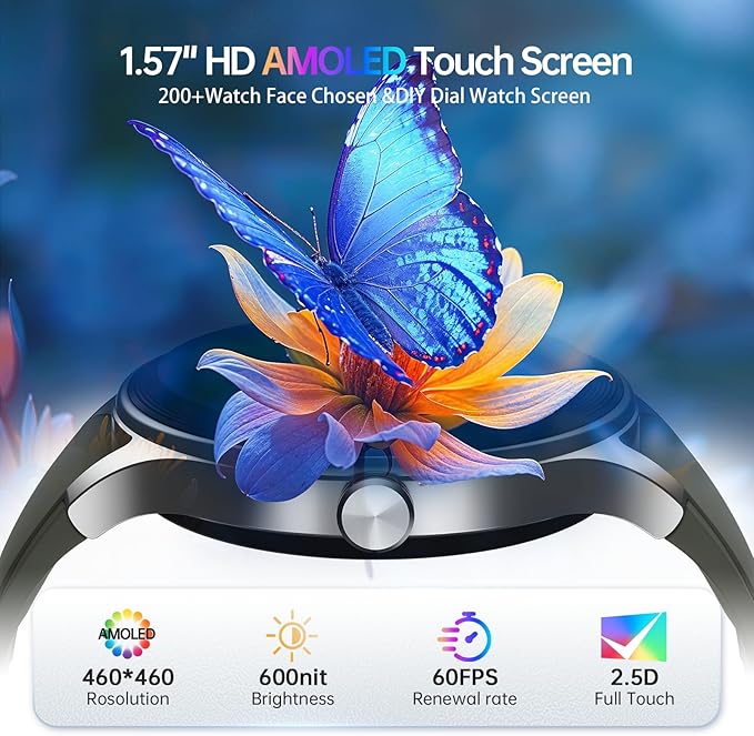 Smart Watch for Men,1.57inch AMOLED Touchscreen Fitness Watch for iPhone & Android,Heart Rate/Sp02/Sleep Monitor,110+ Sport Modes IP68 Waterproof Bluetooth Calls,2 Bands (Green, 1.57)