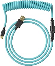 Ranked Coiled Keyboard Cable | Handcrafted Double-Sleeved Braided Cable | USB Type C to A | 5-Pin Aviator Connector for Custom Mechanical Gaming Keyboard | Support Fast Charge 20W (Ranked Blue) - Image 1