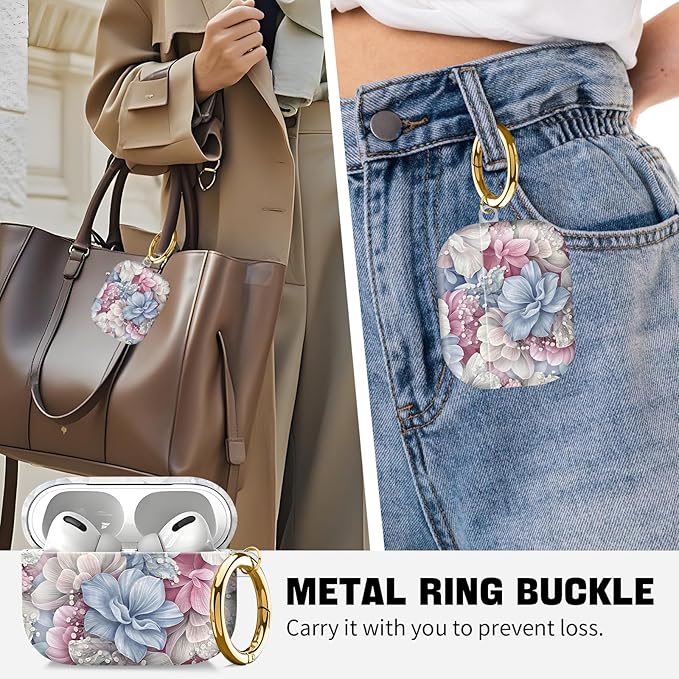 Compatible with AirPod Pro 2nd//1st Generation Case Cover with Key Chain,Full Protective Shockproof Wireless Headphone Case for Airpod Pro 2023/2022/2019（Beautiful Flowers）