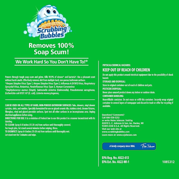 Scrubbing Bubbles Bathroom and Shower Cleaner Disinfectant Spray,Bathroom Grime Fighter,Citrus Scent,32oz,(Pack of 2)