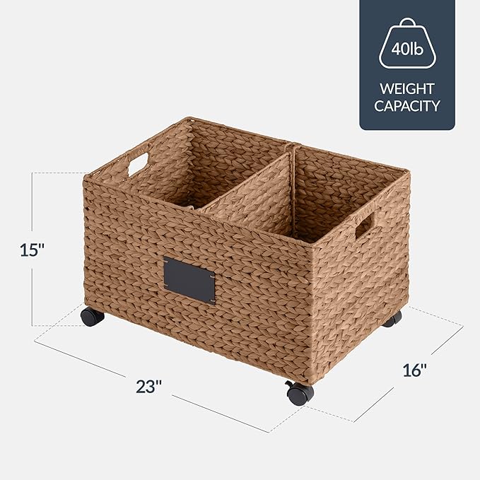 Best Choice Products Rolling Pantry Storage Basket Organizer W/Chalkboard Label, Open Handles, Removable Divider, Water Hyacinth Bin for Kitchen, Bedroom, Office, Kids' Room, Laundry Room - Chestnut