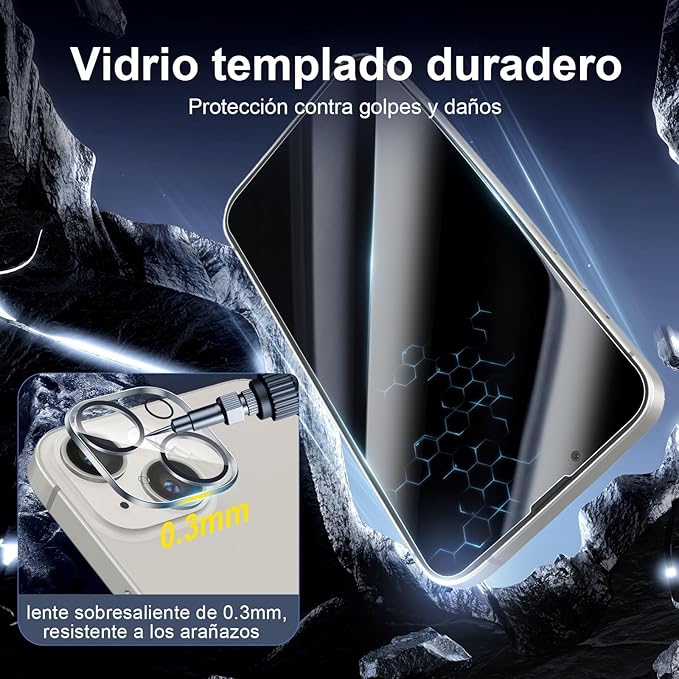 NEW'C 3x Privacy for iPhone 14 Plus Screen Protector (6.7 inches)+ 3x Camera Lens Protector, Sensor Protection,Case Friendly Tempered Glass Film +Dust Plug - Enhanced Privacy Angle of 28 Degrees