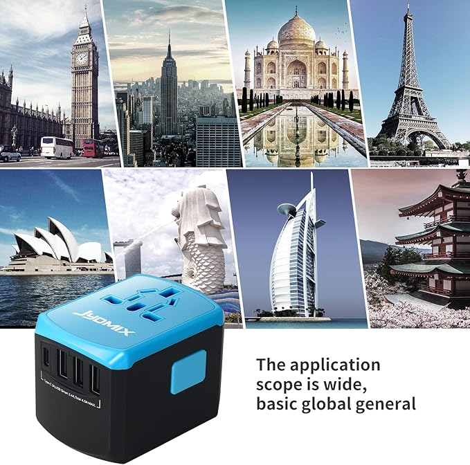 All in One Universal USB Travel Power Adapter with 3 USB Port and Type-C International Wall Charger Worldwide AC Power Plug 8 Pin AC Socket for Multi-Nation Travel UK, EU, AU, Asia