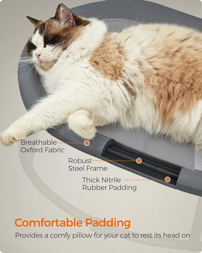 Feandrea Pet Bed, Cat Hammock, Elevated Cat Bed for Multiple Cats, with Removable Washable Mesh, for Pets up to 28 lb, Oval, Gray UPCB002G01