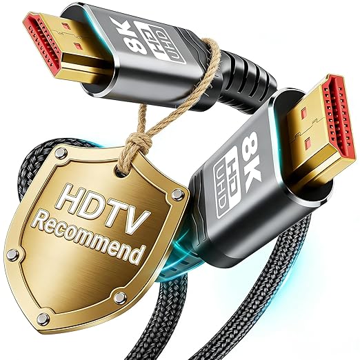 𝟑𝐫𝐝 - 𝐆𝐞𝐧 10K 8K HDMI Cable 2.1, Ultra High Speed HDMI Cable Braided Cord, HDMI Cables 48Gbps (8K@60Hz 7680x4320, 4K@120Hz) Supports Dynamic HDR 10 eARC 3D, Dolby Atmos Compatible (25 Feet)