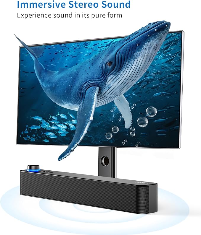 Desktop PC Speakers, Bluetooth Soundbar, 3600mAh Battery for 20Hrs Wireless Playback, Wired/Wireless Speaker for PCs, Phones, TVs, Laptops