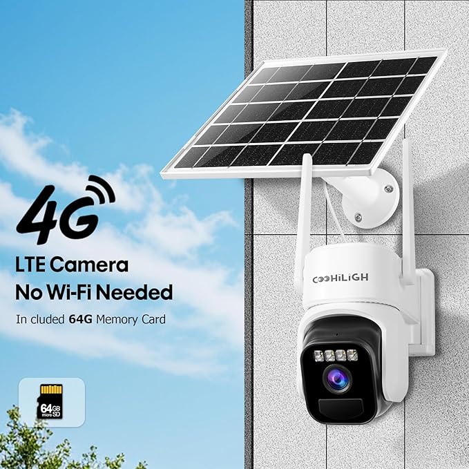 4G LTE Cellular Solar Powered 3MP 2K No WiFi Security Camera,PTZ Wireless Outdoor 360° View, PIR Motion Detection, Color Night Vision, 2 Way Talk, Built in SIM Card